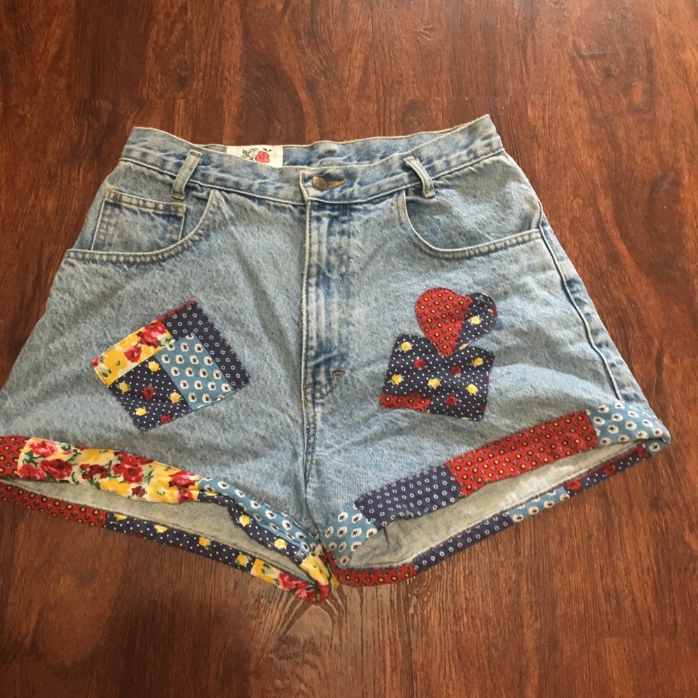 Denim patchwork shorts